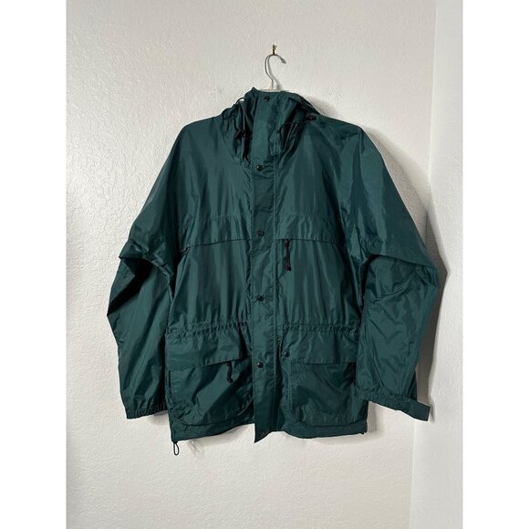 Orvis Vintage  Green Hooded Rain Jacket With Adjustable Cuffs & Pockets Sz L - Picture 1 of 7